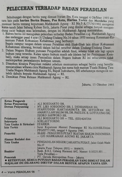 13 Oktober 1993: Saat Mahkamah Agung Beri Peringatan Keras untuk Sejumlah Media Ibu Kota