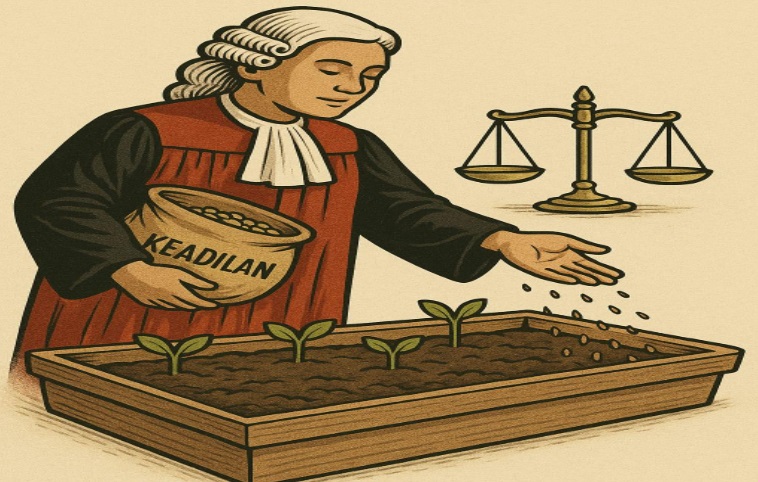 Ilustrasi menyemai keadilan. Foto dari ChatGPT