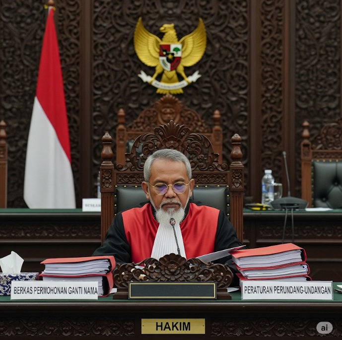 Ilustrasi hakim pada permohonan ganti nama. Foto AI