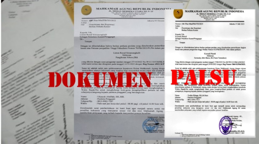 Dokumen yang beredar mengatasnamakan Panitera Muda Perdata Mahkamah Agung yang sudah dinyatakan palsu oleh Panitera Mahkamah Agung RI. Dokumentasi Kepaniteraan MA