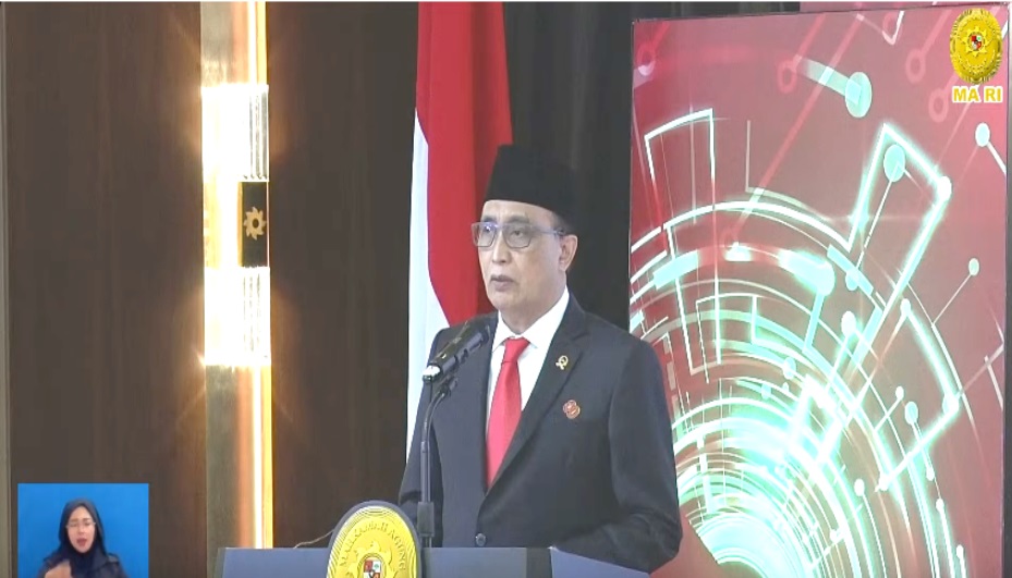 Ketua Mahkamah Agung menyampaikan sambutan pidato Hari Ulang Tahun ke-80 Mahkamah Agung. Foto YouTube Mahkamah Agung