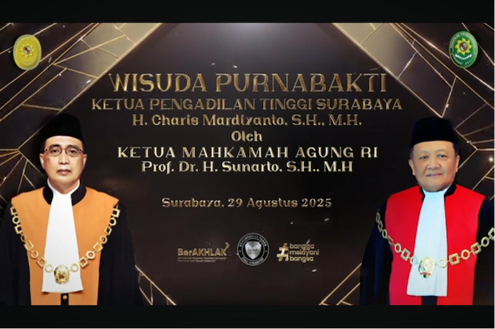 Ketua Mahkamah pimpin wisuda purnabakti KPT SurabayaKetua Mahkamah pimpin wisuda purnabakti KPT Surabaya. Foto: Youtube Command Center Pengadilan Tinggi Surabaya