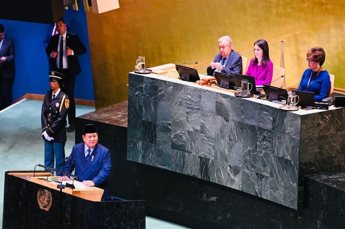 Presiden Prabowo Subianto saat berpidato di PBB. Foto : Setneg