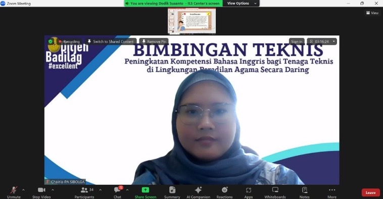 Chairia Meidi Rifada, S.H sedang mengikuti bimtek Bahasa Inggris. Foto : Pengadilan Agama Sibolga