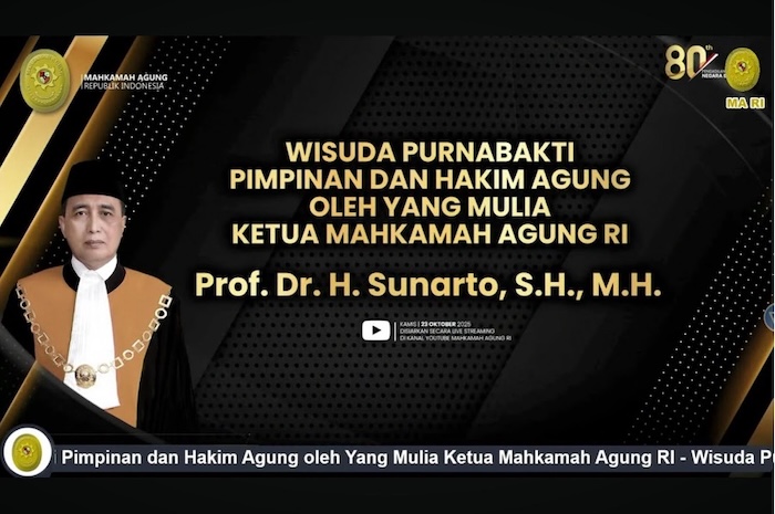 Ketua Mahkamah Agung Pimpin Wisuda Purnabakti Hakim Agung dan Pimpinan MA. Foto ; Youtube MA