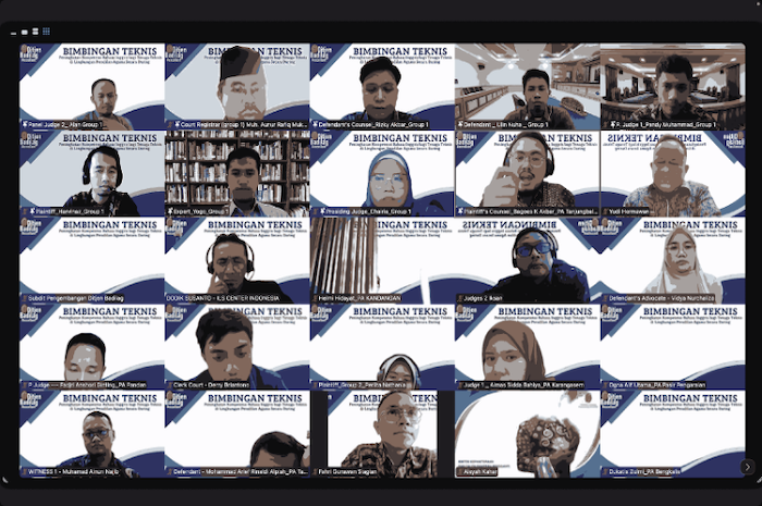 Muhammad Syahwalan. Hakim PA Tais sedang melakukan Simulasi Sidang Moot Court dengan bahasa inggris melalui Zoom Meeting . Foto ; Ditjen Badilag