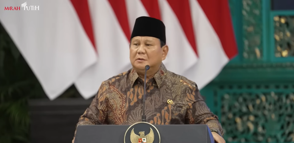 Tangkapajn layar pidato Presiden Prabowo Subianto dalam sidang kabinet 1 tahun Prabowo-Gibran. Foto : Youtube Setpres