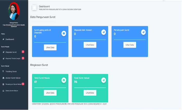 Aplikasi Persuratan SIMPAN Terintegrasi Pada PTUN Denpasar. Foto Dokumentasi Penulis.