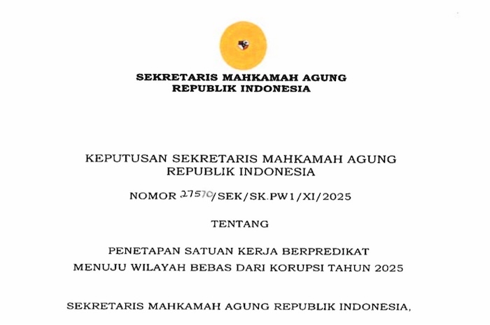SK Penetapan Satuan Kerja Berpredikat WBK 2025. Foto : Dokumentasi MA