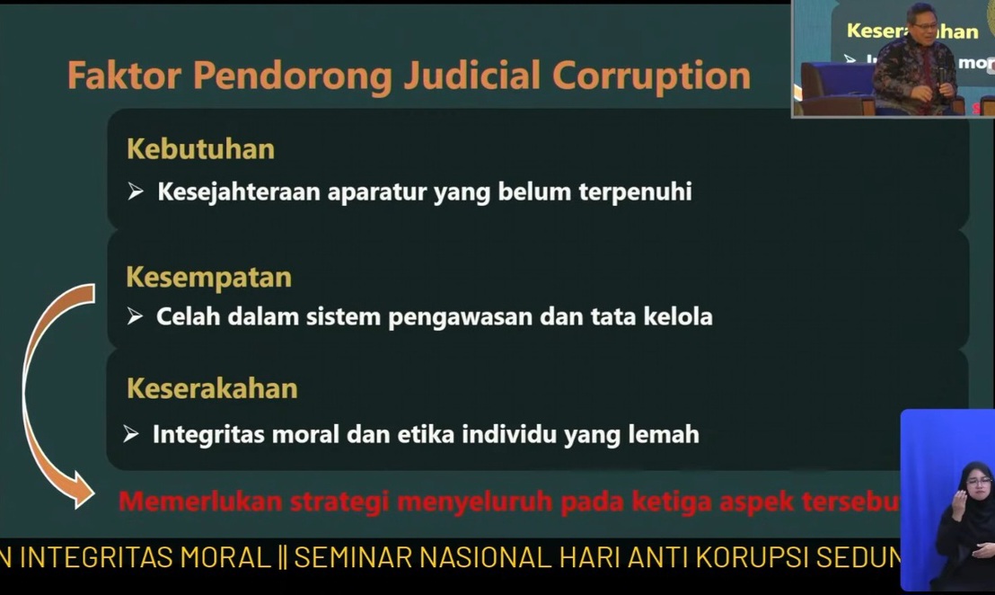 Plt. Kepala Badan Pengawasan memaparkan faktor Pendorong Judicial Corruption | Foto : Youtube MA