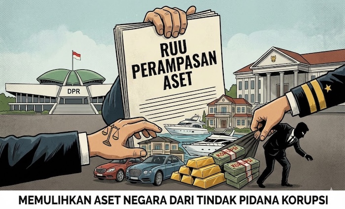 Ilustrasi RUU Perampasan Aset. Foto : dibuat oleh Gemini Ai
