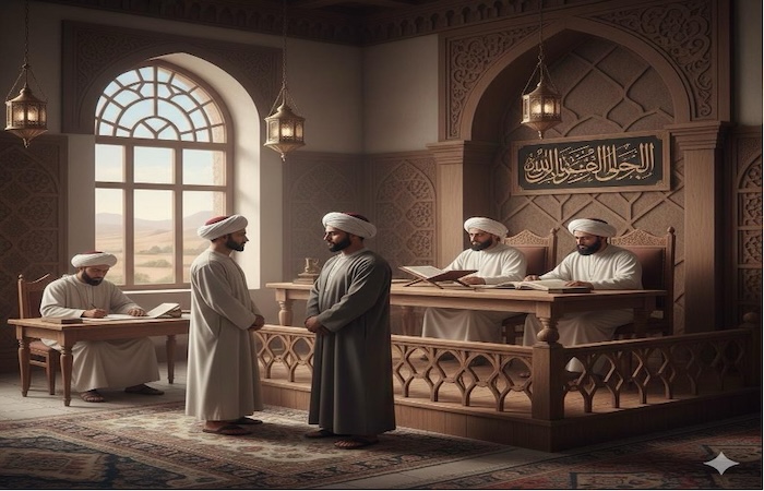 Iluastarsi kesederhanaan dan Integritas Moral Qadhi Dalam Peradilan Islam (ilustrasi dibuat oleh AI)