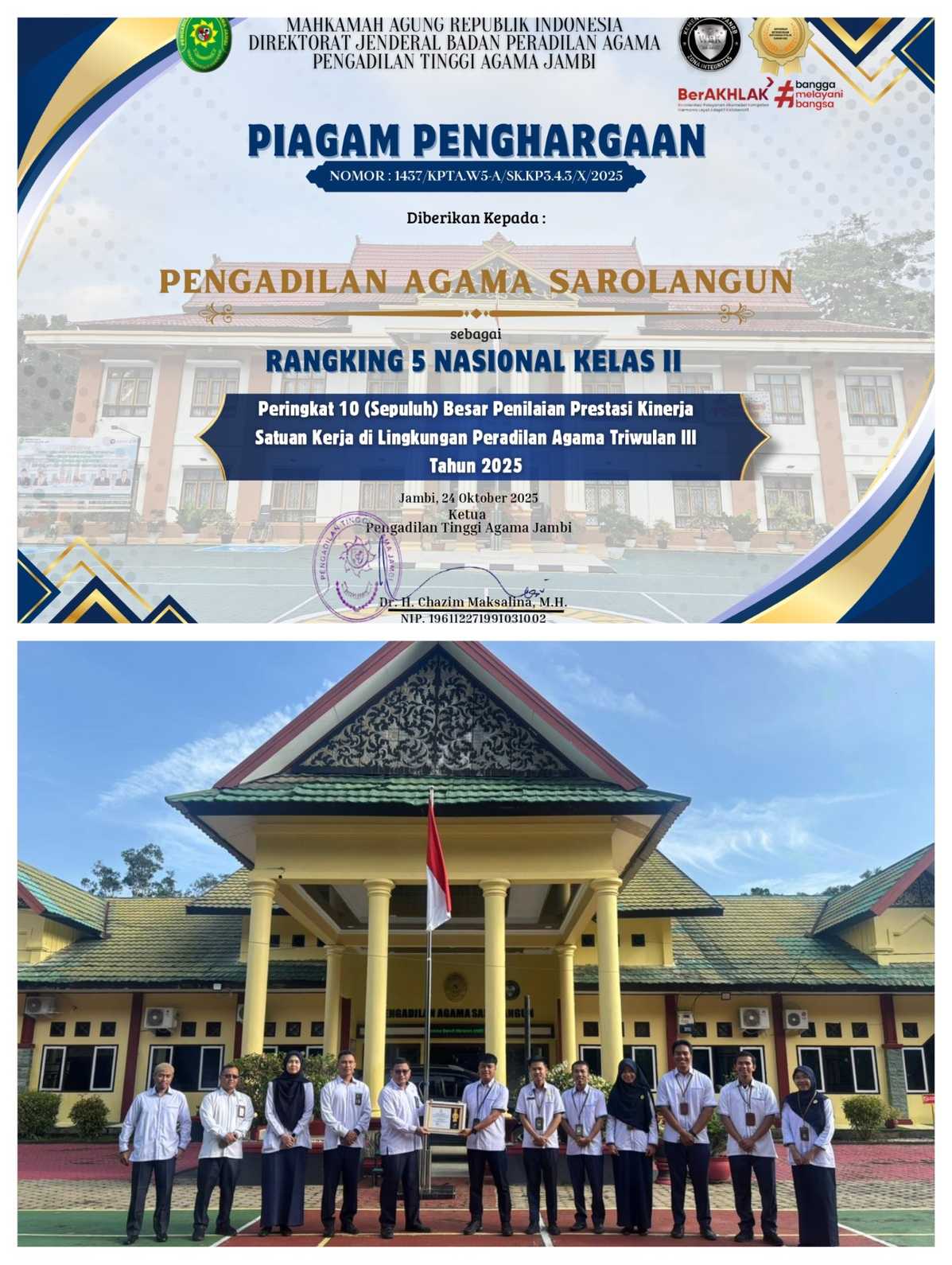 Prestasi PA Sarolangun Melesat di Tahun 2025, Tembus 5 Besar Penilaian Triwulan III dan Raih Anugerah Keterbukaan Informasi Publik