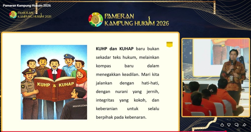 Foto Penyampaian materi Riki Perdana Waruwu dalam talk show bertajuk “KUHAP dan KUHP Baru: Melindungi atau Membatasi?” pada rangkaian Pameran Kampung Hukum Mahkamah Agung RI Tahun 2026. Dokumentasi Penulis
