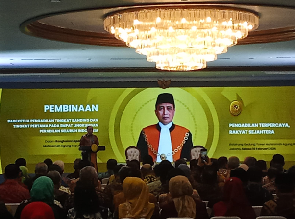 Foto Ketua MA RI dalam Pembinaan Pimpinan Pengadilan Tingkat Banding dan Pertama, Selasa (10/2/2026). Dokumentasi Penulis