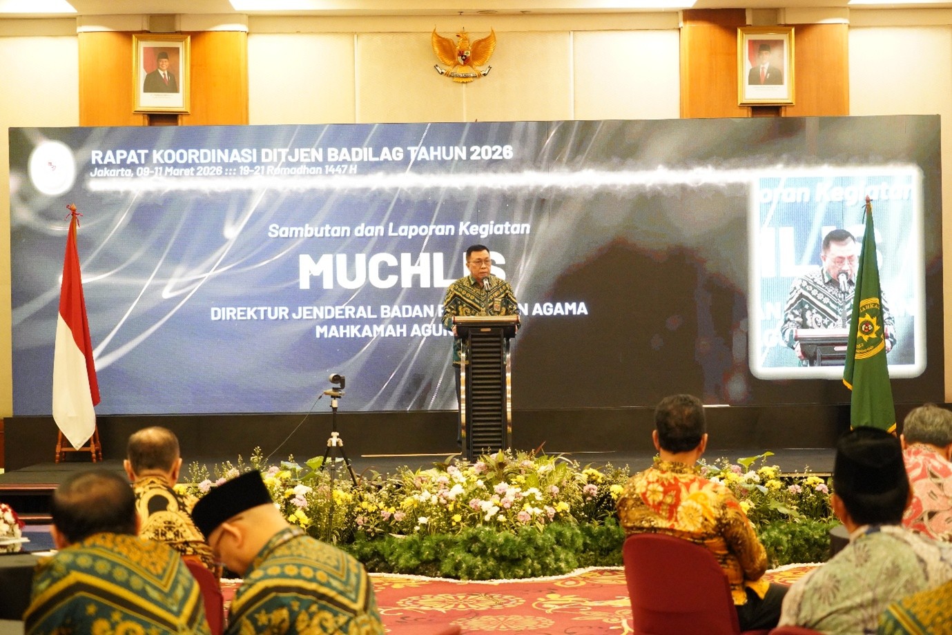 Dirjen Badilag Drs. H. Muchlis, S.H., M.H. menyampaikan sambutan pada pembukaan Rapat Koordinasi pimpinan pengadilan agama tingkat banding | Dok. Badilag