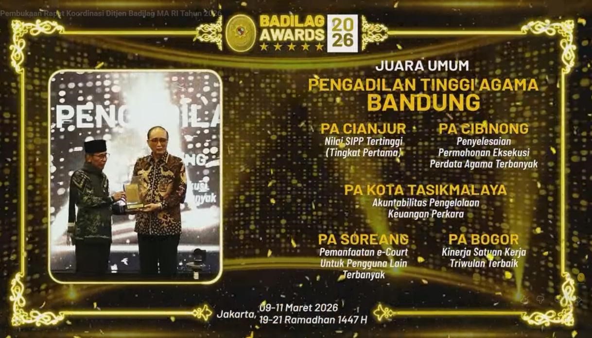 Gemilang! PTA Bandung Sabet Juara Umum Badilag Awards 2026