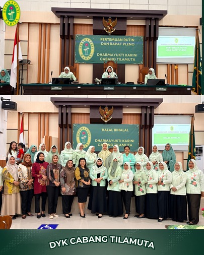 (Foto: Ketua DYK Cabang Tilamuta Ibu Kristiana Mahendra memimpin Pertemuan Rutin/Rapat Pleno dan Halal Bihalal DYK Cabang Tilamuta pada Jum’at, (17/4) | Dok. PN Tilamuta)