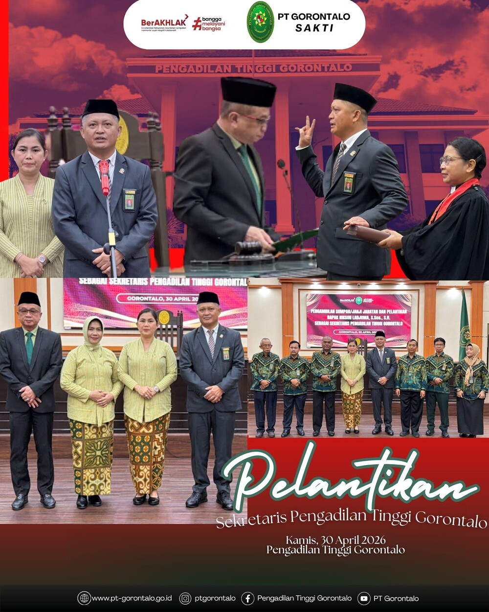 (Foto: KPT Gorontalo Dr.Yapi, S.H.,M.H Melantik Sekretaris Pengadilan Tinggi Gorontalo | Dok. PT Gorontalo)