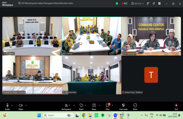 (Foto: Suasana kegiatran FGD Monitoring dan Evaluasi Penanganan Perkara Restorative Justice di Wilayah Hukum Pengadilan Tinggi Gorontalo Tahun 2026 | Dok.PN Tilamuta)
