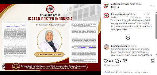 Pertimbangkan Amicus Curiae, IDI Apresiasi Hakim Perkara Dokter Ratna